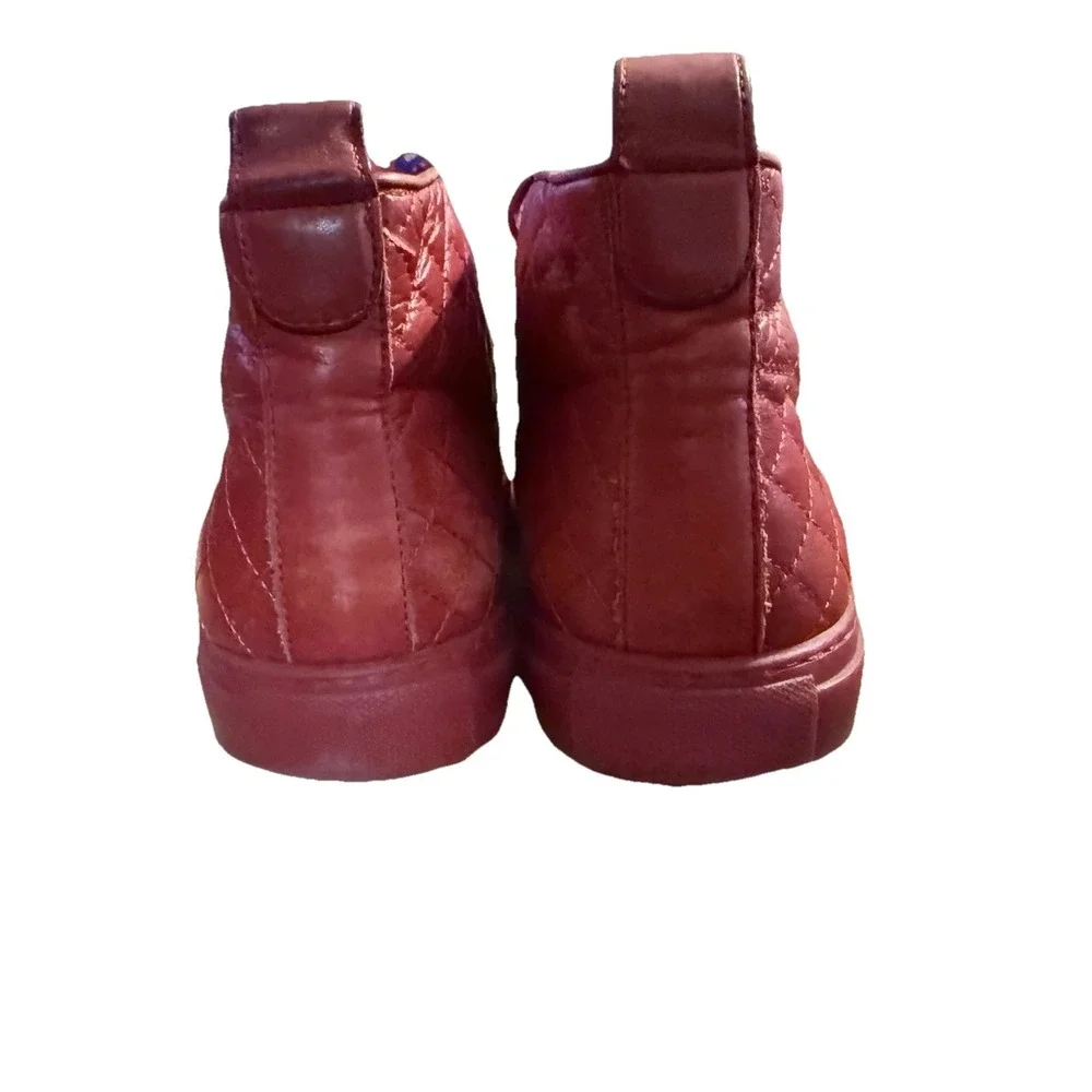DEL TORO Men's Red Leather Quilted High Top Chukka  Sneakers Size 8 Indie Sleaze